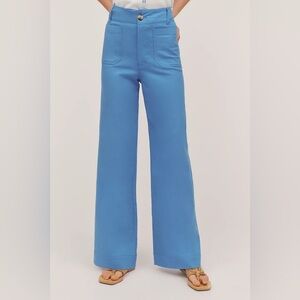 Maeve Colette Linen Full Length Wide Leg Pants in Bright Cornflower Size 26